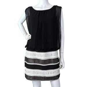 Aidan Aidan Mattox Chiffon Striped Cocktail Mini Dress Black White Ivory Size 6
